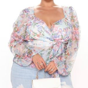 Colorful Floral Wrap Top